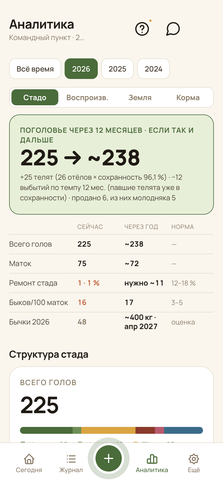 Экран «Аналитика» в приложении