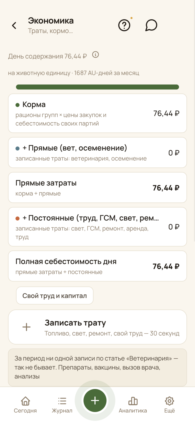 Экран «Экономика» в приложении